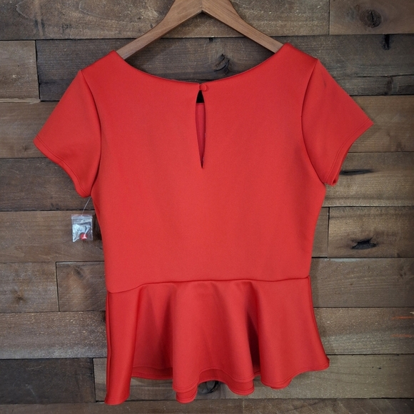 Bisou Bisou Michele Bohbot Red Peplum Blouse Top Nwt SZ Large - Picture 4 of 5
